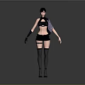 3D Female Character Model In Black Outfit With Gloves Stockings And Purple Accessory