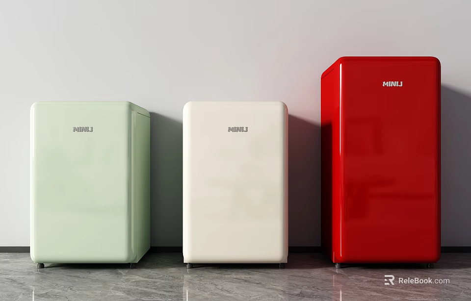 Light Green White Red Mini Refrigerators Freezers Retro Compact Design for Home Use 3d model 