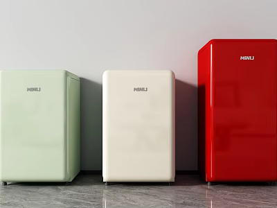 Light Green White Red Mini Refrigerators Freezers Retro Compact Design for Home Use 3d model
