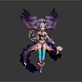 Game Movie Character With Purple Hair Pink Blue Outfit Holding Prop And Yellow Star Decorations