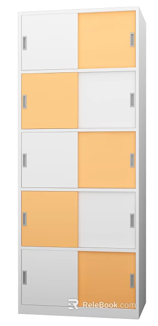 Modern Yellow And White Multi Tiered Storage Cabinet With Silver Handles 3d model 