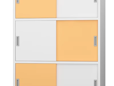 Modern Yellow And White Multi Tiered Storage Cabinet With Silver Handles 3d model