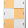Modern Yellow And White Multi Tiered Storage Cabinet With Silver Handles 3d model
