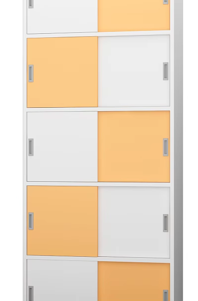 Modern Yellow And White Multi Tiered Storage Cabinet With Silver Handles 3d model