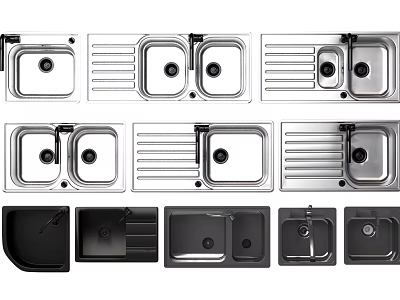 Various Stainless Steel Kitchen Sink Designs With Single Double Bowls And Drainer 3d model