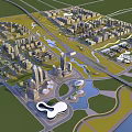 Aerial Planning Of Urban Layout With Modern Buildings Green Spaces And Water Bodies