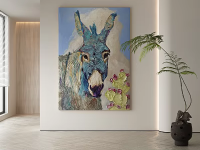 Abstract Painting Of Blue Donkey With Cactus In Modern Interior On Wall 3d model Abstract Painting Of Blue Donkey With Cactus In Modern Interior On Wall 3d model