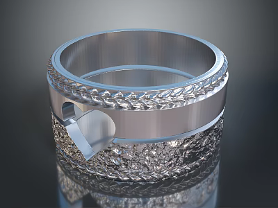 Elegant Silver Ring with Braided Pattern and Heart Shaped Detail Fine Jewelry Design 3d model
