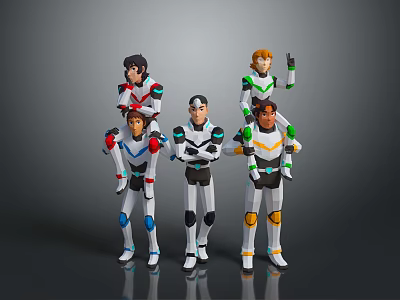 Team Of Colorful Game Movie Characters In Uniforms With Various Poses 3d model