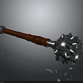 Spiked Mace Weapon With Red Handle And Metal Head Featuring Sharp Spikes And Round Protrusions