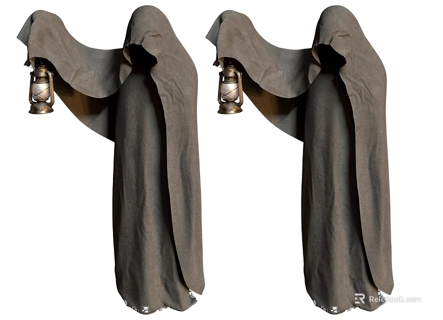 Two Mysterious Cloaked Game Movie Characters Holding Lanterns with Dark Hooded Robes 3d model 