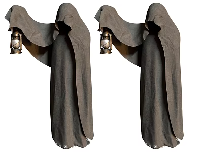 Two Mysterious Cloaked Game Movie Characters Holding Lanterns with Dark Hooded Robes 3d model