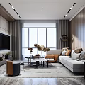 Modern Living Room Interior With Large Window L Shaped Sofa And TV Wall
