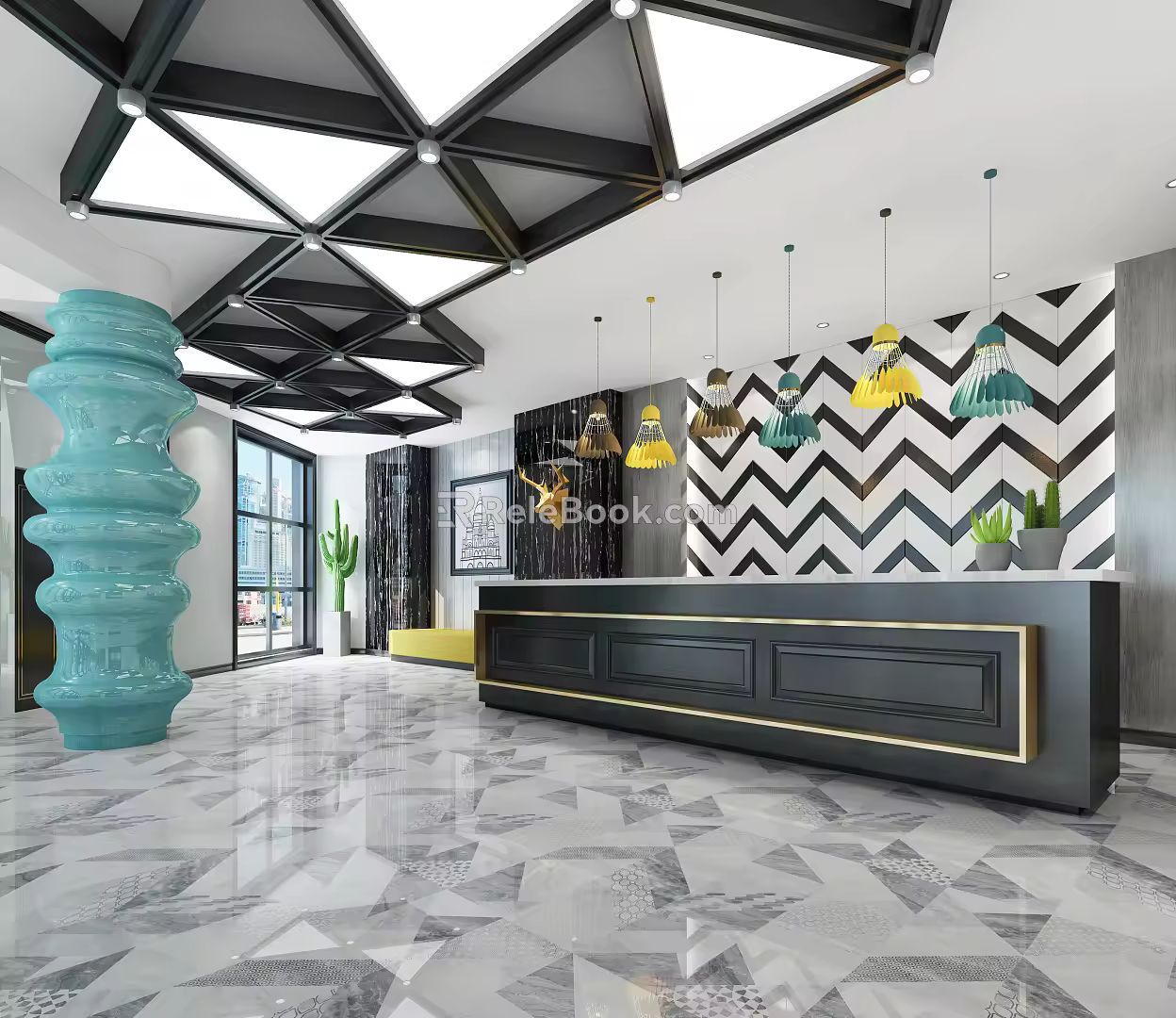 Modern Hall Hotel Lobby Front Desk 3d model