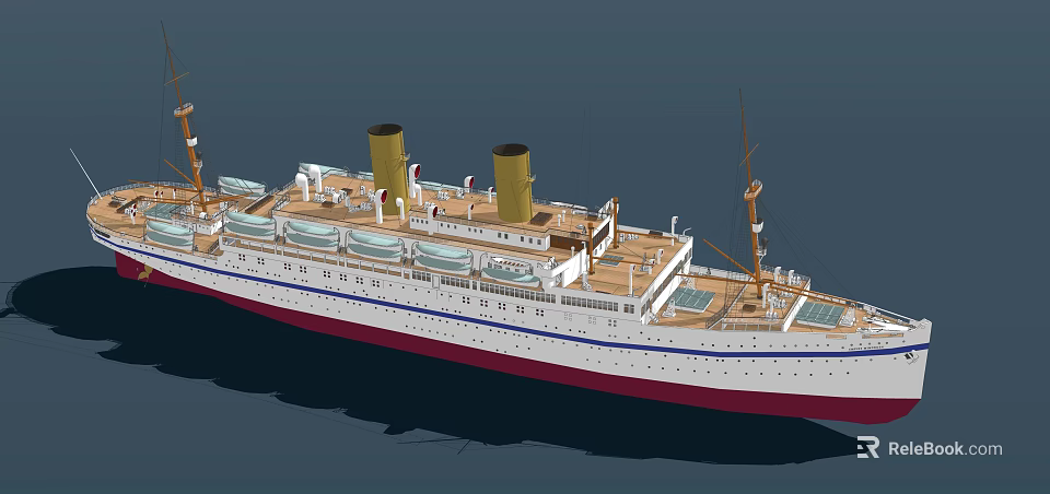 Classic Ocean Liner With Two Funnels And Multiple Decks 3d model 