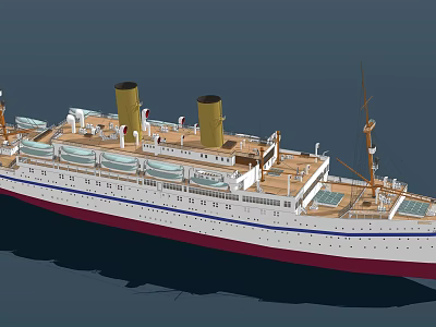 Classic Ocean Liner With Two Funnels And Multiple Decks 3d model