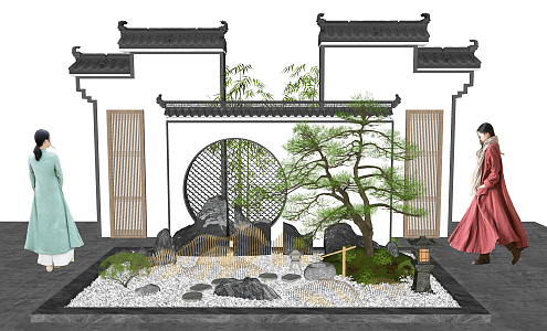 New Chinese style landscape sketch courtyard landscape 3d model