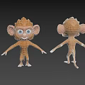Cartoon Monkey 3D Models With Front And Back Views Big Ears Blue Eyes Open Arms