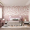Kids Room Interior Design With Pink White Zebra Stripe Wallpaper And Pink Headboard