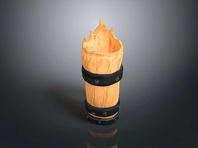 Wooden Torch Shaped Household Decorative Item With Black Straps And Natural Texture 3d model