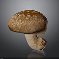 Fresh Brown Mushroom with White Spotted Cap and White Stem on Dark Background