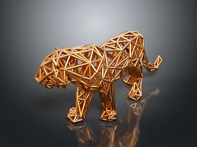 Golden Geometric Tiger Sculpture As Stylish Decorative Furniture Piece For Home 3d model