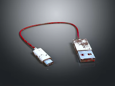 Red USB Cable With White Rusted And Worn Connectors Electronic Accessory 3d model
