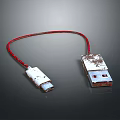 Red USB Cable With White Rusted And Worn Connectors Electronic Accessory 3d model