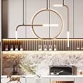 Modern Restaurant Kitchen Interior With Marble Counter Bar Stools Wine Cabinets And Hanging Lights
