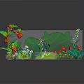 Vibrant Natural Scene With Green Plants Strawberries Colorful Flowers And Leaves