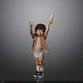 Cute Child Wearing Leopard Print Shirt White Diaper Holding Milk Bottle on Grey Background