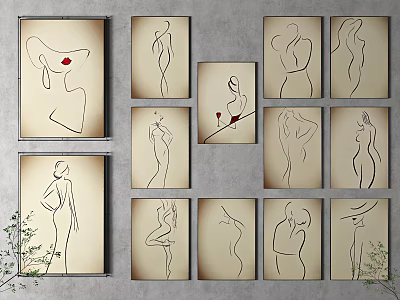 Quiet Minimal Line Hanging Paintings Retro Women's Decoration Hanging Paintings Study Hanging Paintings Entrance Hanging Paintings Living Room Hanging Paintings 3d model