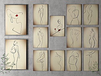 Quiet Minimal Line Hanging Paintings Retro Women's Decoration Hanging Paintings Study Hanging Paintings Entrance Hanging Paintings Living Room Hanging Paintings 3d model