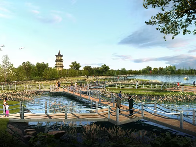 Scenic Park Landscape With Wooden Bridge Traditional Pagoda Serene Water And Lush Greenery 3d model