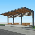 Outdoor Pergola With Wooden Roof Benches And People Sitting In Green Park By Waterfront