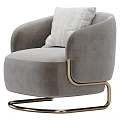 Elegant Modern Gray Velvet Armchair With Striped Pillow And Golden Metal Legs