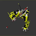 Mech Warrior Character and Yellow Black Mechanical Creature with Spear Weapon and Sharp Red Claws