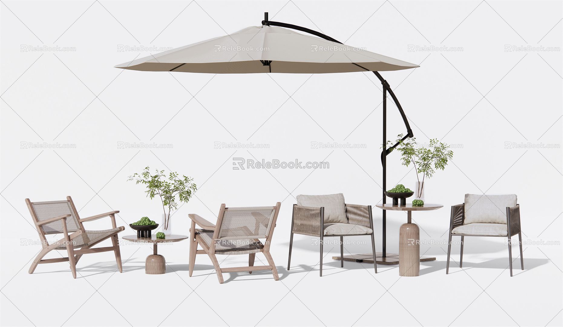 Modern Outdoor Table and Chair Outdoor Leisure Table and Chair Outdoor Chair Rattan Leisure Chair Sunshade 3d model