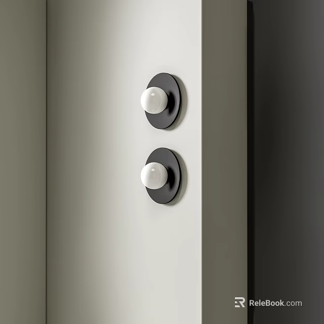 Two White Spherical Wall Lamps With Black Circular Bases Mounted On Light Colored Wall 3d model 