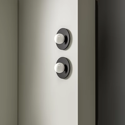 Two White Spherical Wall Lamps With Black Circular Bases Mounted On Light Colored Wall 3d model