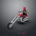 Classic Red Chopper Motorcycle With Red Helmet Rider Riding