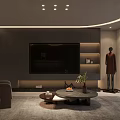 Modern Luxury Dining Living Room With Dark Gray Sofa Round Coffee Table And Brown Armchair