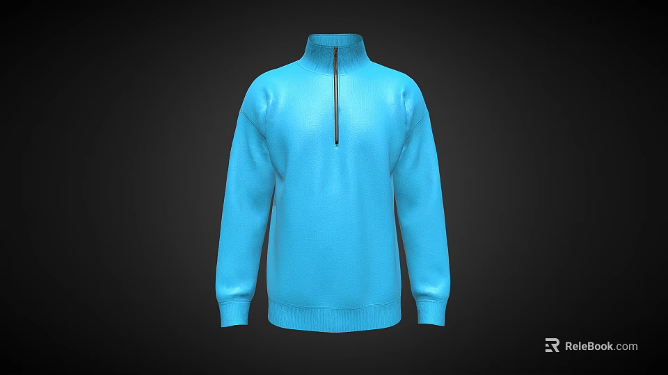 Blue High Collar Sweater With Front Zipper And Long Sleeves Design 3d model 
