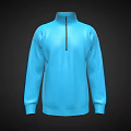 Blue High Collar Sweater With Front Zipper And Long Sleeves Design