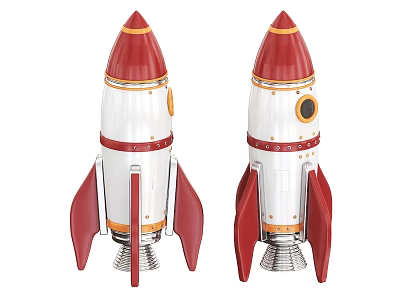 Vintage Red And White Rocket Models With Metallic Accents And Decorative Details 3d model