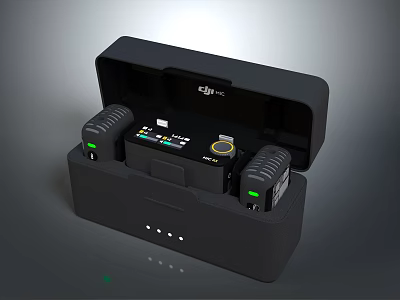 Black Portable Storage Case With Dual Batteries Charging Panel And Indicator Lights 3d model