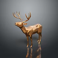 Shiny Golden Deer Statue Standing On Dark Surface With Reflection 3d model
