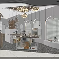 Modern Mall Store Interior With Pendant Lights Decorative Screens And Display Shelves