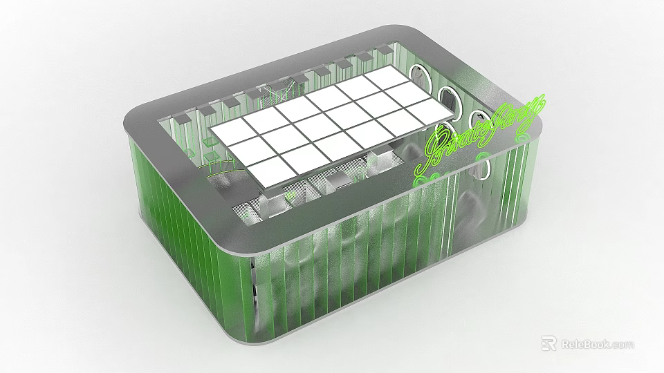 Transparent Green Box With White Grid Pattern And GreenLight Logo Design 3d model