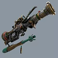 Steampunk Weapon With Intricate Mechanical Structure Metallic Green Gold Accents